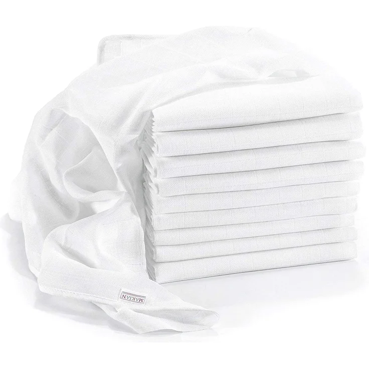 MAKIAN Mullwindeln/Spucktücher - 10er Pack, 80x80 cm, Oeko-TEX® Standard 100 geprüft, Premium Qualität - doppelt gewebte Stoffwindeln/Mulltücher mit verstärkter Umrandung, Kochfest - Weiß – Bild 1