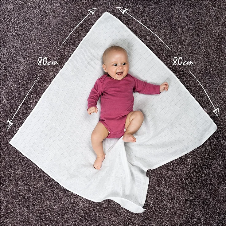 MAKIAN Mullwindeln/Spucktücher - 10er Pack, 80x80 cm, Oeko-TEX® Standard 100 geprüft, Premium Qualität - doppelt gewebte Stoffwindeln/Mulltücher mit verstärkter Umrandung, Kochfest - Weiß – Bild 2