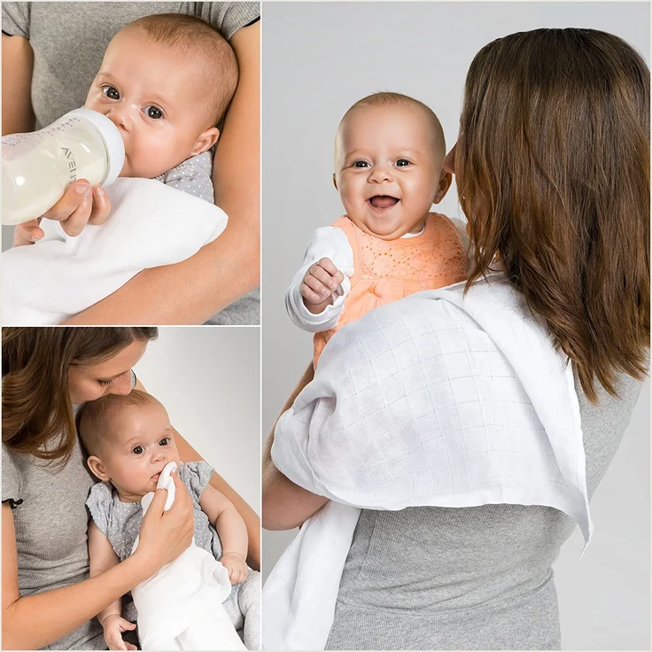 MAKIAN Mullwindeln/Spucktücher - 10er Pack, 80x80 cm, Oeko-TEX® Standard 100 geprüft, Premium Qualität - doppelt gewebte Stoffwindeln/Mulltücher mit verstärkter Umrandung, Kochfest - Weiß – Bild 4