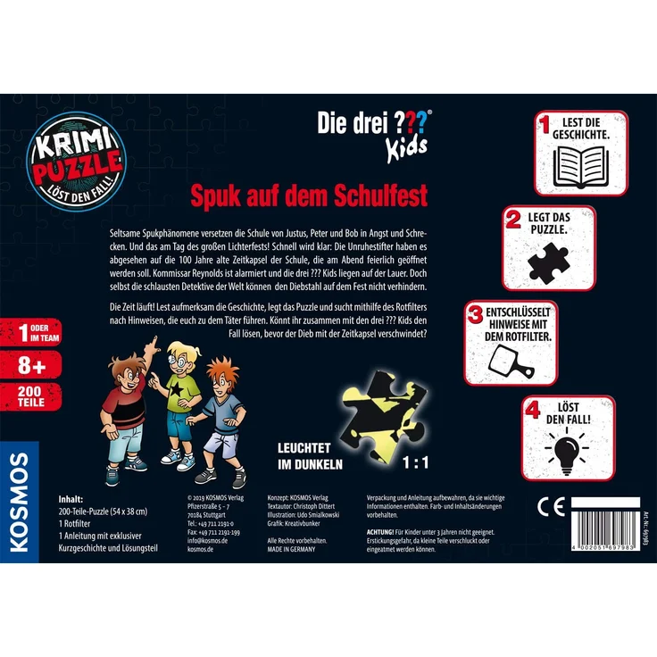 KOSMOS Die drei ??? Kids Krimi-Puzzle Spuk auf dem Schulfest, 200 Teile - Preisvergleich – Bild 2