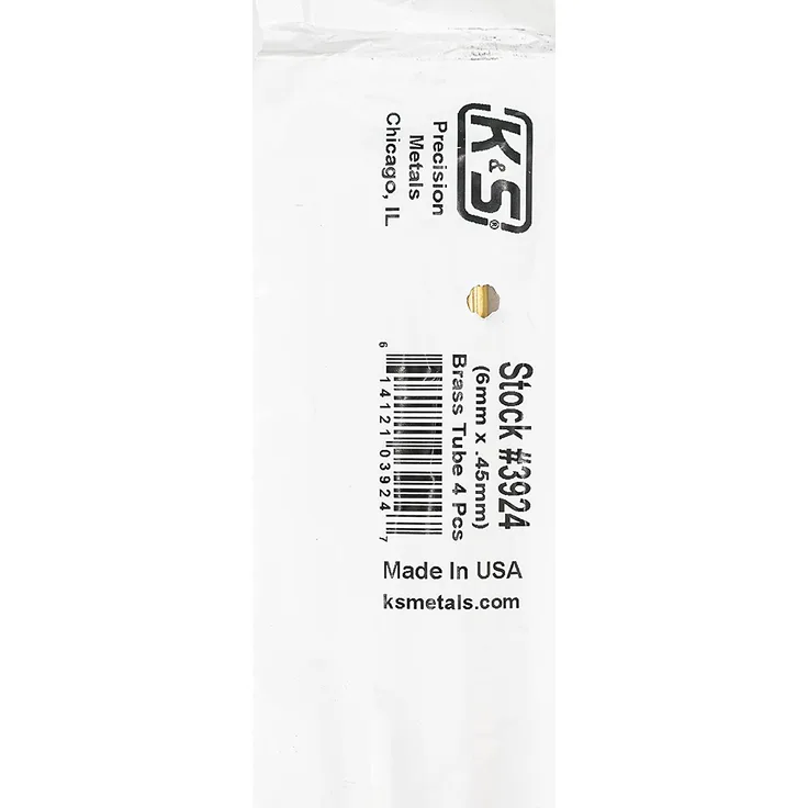 K&S-Metall 3924 Messingrohr, 100 cm lang, Wand0,45mm, 6mm Durchm. 1 Stück
