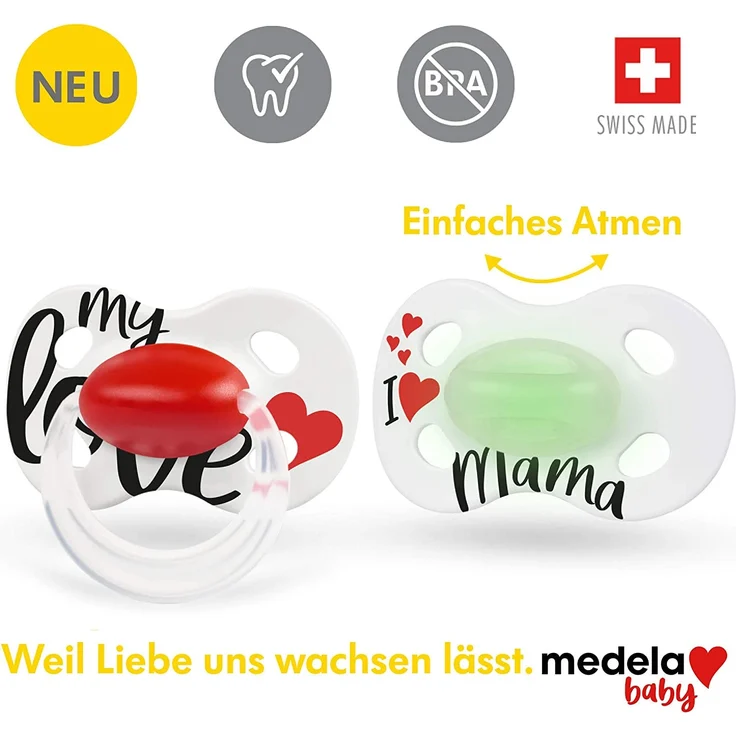 Medela Baby Schnuller Day & Night Love Mama 18+ Monate 2 Stück Weiß – Bild 2