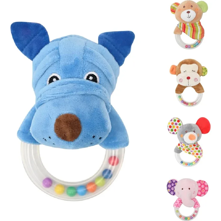 Lorelli Baby Rassel Plüschtier 13 cm Rasselring Greifling Kuscheltier Faltenzone blau