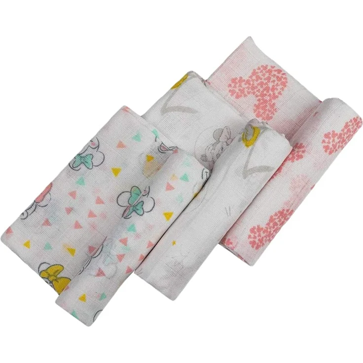 Interbaby MN018 Pack 3 Gaze Baumwolle Disney Minnie Mouse, weiß, 100 g