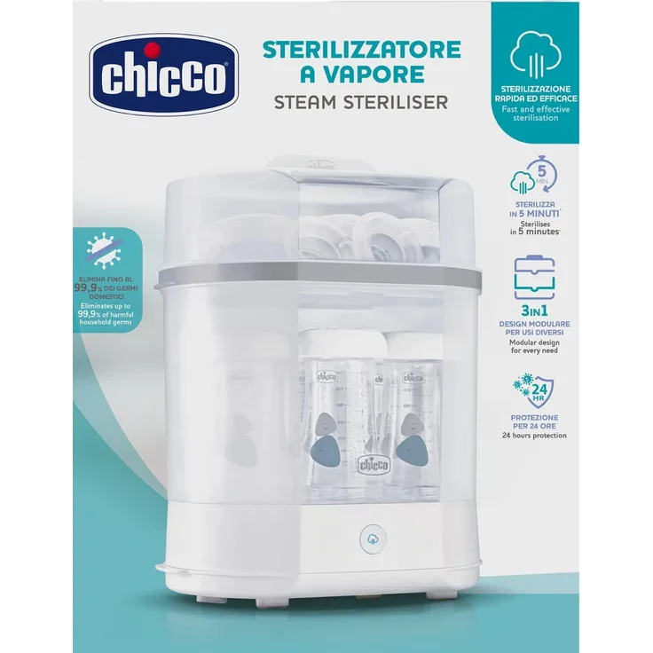 Chicco Modularer Dampfsterilisator 3 in 1, Babyflaschen-Sterilisator, Einstellbarer Dampfsterilisator für Babyflaschen, für Mikrowelle, mit 3 Konfigurationen, Schnelle und Einfache Anwendung - Preisvergleich
