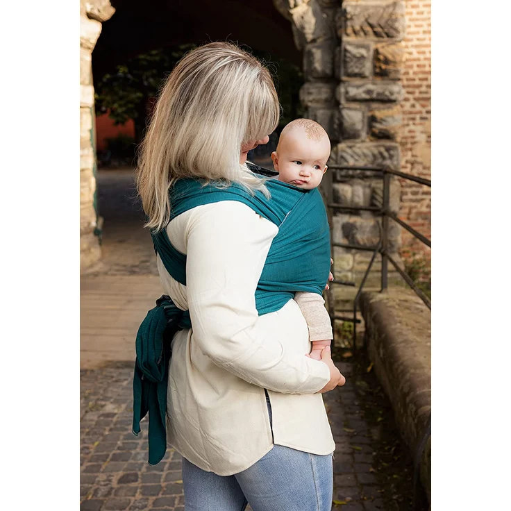 manduca Sling > Teal < Elastisches Babytragetuch mit GOTS Zertifikat 100% Bio-Baumwolle 3 Binde-Anleitungen (Bauchtrage, Wickelkreuztrage, Hüfttrage) für Neugeborene & Babys ab Geburt – Bild 3