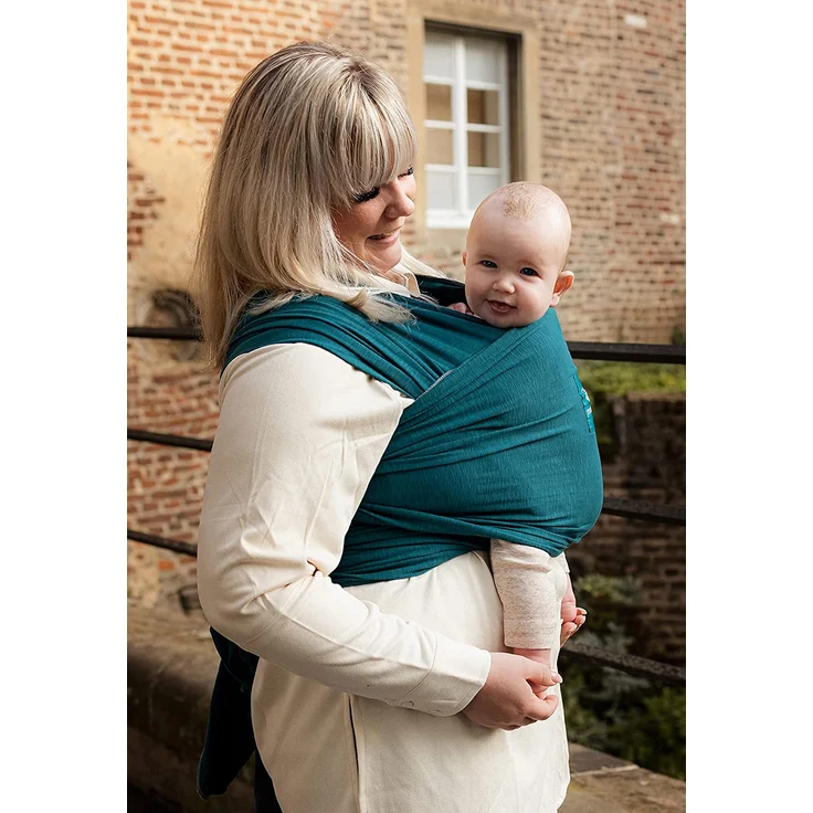 manduca Sling > Teal < Elastisches Babytragetuch mit GOTS Zertifikat 100% Bio-Baumwolle 3 Binde-Anleitungen (Bauchtrage, Wickelkreuztrage, Hüfttrage) für Neugeborene & Babys ab Geburt – Bild 2