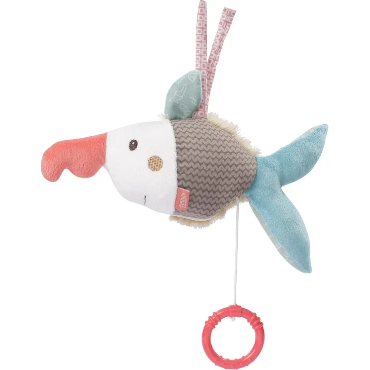 Fehn 060126 Spieluhr Sägefisch | Aufzieh-Spieluhr mit herausnehmbarem Spielwerk zum Aufhängen, Kuscheln und Greifen | Für Babys und Kleinkinder ab 0+ Monaten