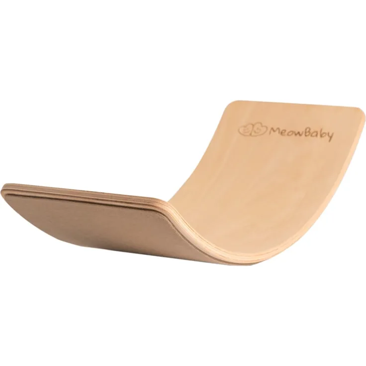 MeowBaby Balance Board beige mit Filz 80x30 cm aus Holz für Kinder, bis 200 kg