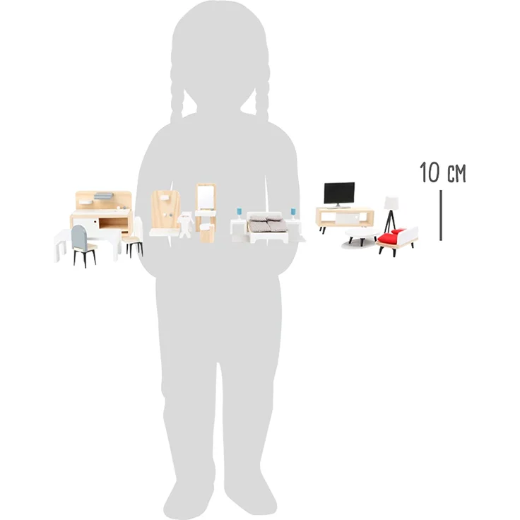 small foot 11414 Puppenhausmöbel Komplett-Set aus Holz, Wohnzimmer, Küche, Schlafzimmer und Badezimmer, ab 3 Jahren – Bild 7