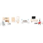 small foot 11414 Puppenhausmöbel Komplett-Set aus Holz, Wohnzimmer, Küche, Schlafzimmer und Badezimmer, ab 3 Jahren