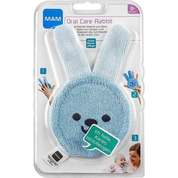 MAM Oral Care Rabbit für Baby’s erste Mundhygiene, sanfte Zahnpflege mit weichem Mikrofaser-Material, Babys an die tägliche Mundreinigung gewöhnen, ab 0+ Monate, blau – Bild 4