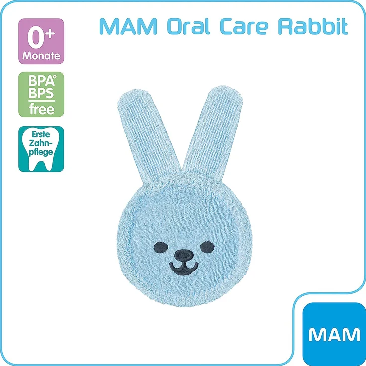 MAM Oral Care Rabbit für Baby’s erste Mundhygiene, sanfte Zahnpflege mit weichem Mikrofaser-Material, Babys an die tägliche Mundreinigung gewöhnen, ab 0+ Monate, blau – Bild 2