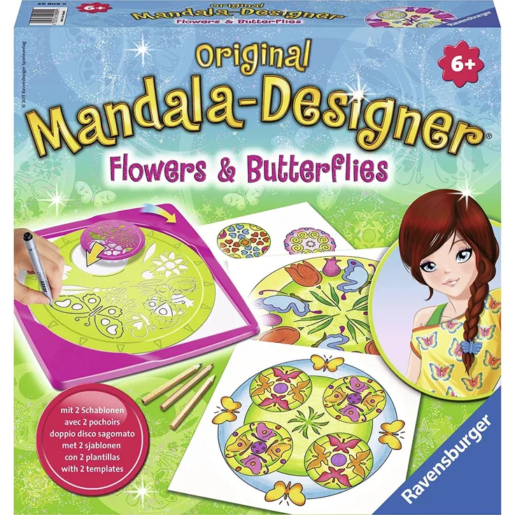Ravensburger 29809 - Flowers and Butterflies, 2 in 1 - Mandala Designer Midi