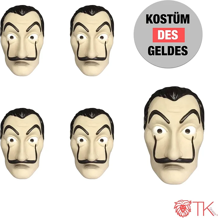 TK Gruppe Timo Klingler 10x Maske Kostüm Haus des Geldes Verkleidung casa del Papel Bella Ciao Haus für Herren, Damen Erwachsene mit Maske - Fasching, Karneval, Halloween