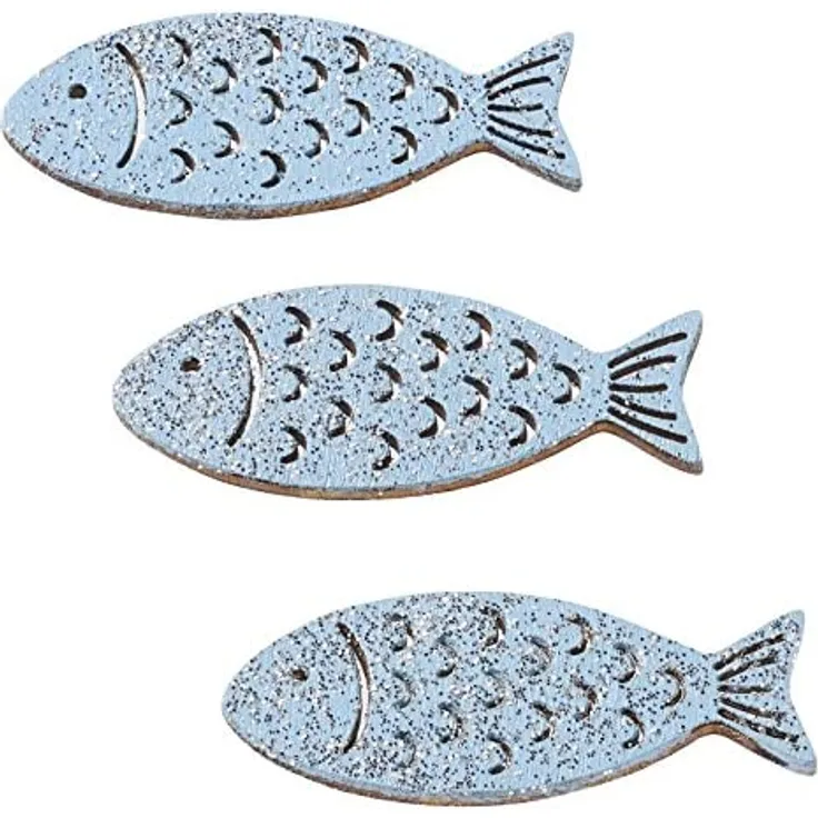 Holz-Fische mit Glimmer, ca. 4 cm, Btl. 6 St, hellblau
