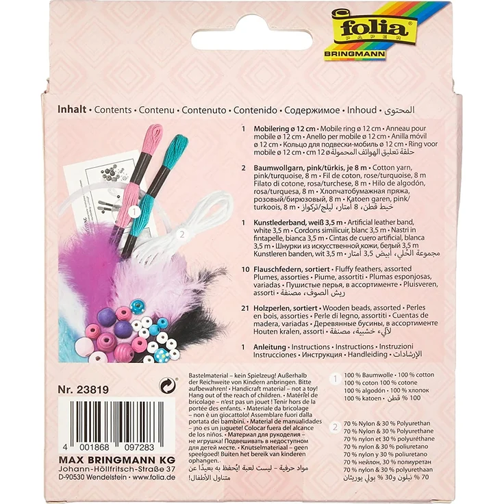 folia 23819 - Bastelset Traumfänger Girly - Set zum Erstellen eines wunderschönen Traumfängers in modernen Pastelltönen – Bild 2