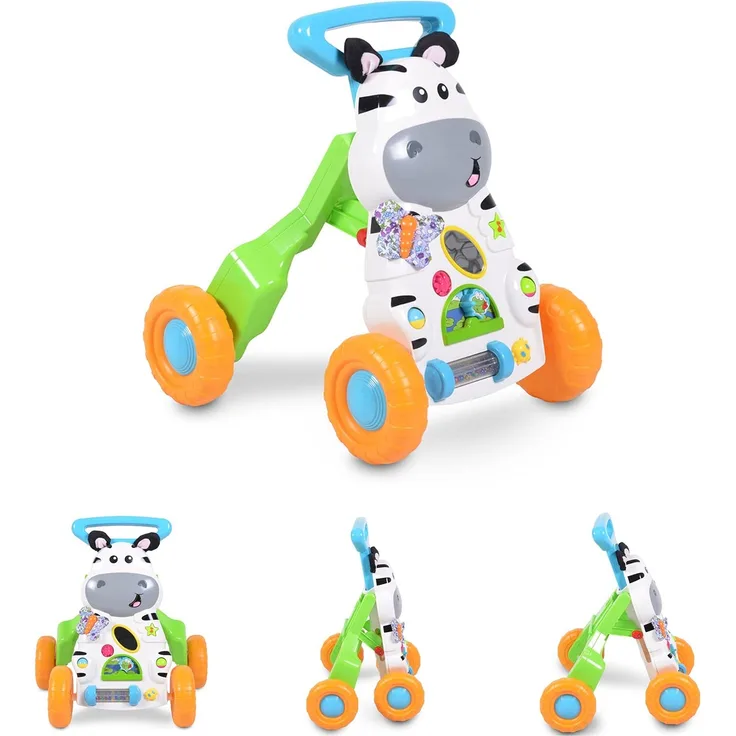 Moni Laufwagen kleines Zebra SL83007 klappbar Melodien Schiebegriff verstellbar blau