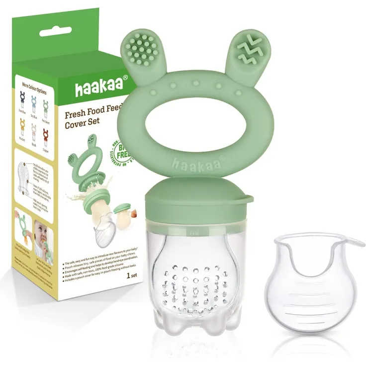 Haakaa Fruchtsauger Baby ab 4 monate Schnuller - Marine - 104% Silikon Beißring für Obst BPA Frei -Erbsengrün