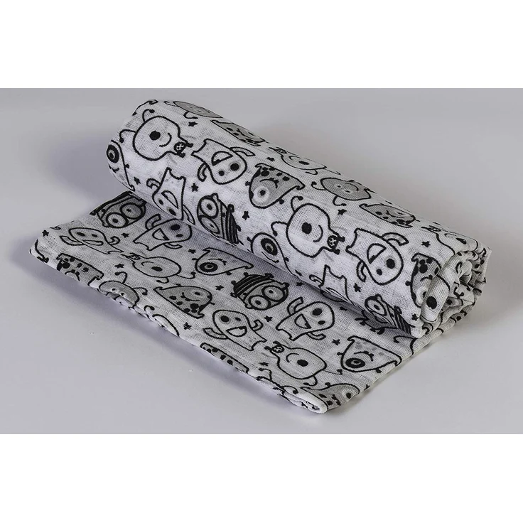 Ti TIN | Baby Musselin, 125x125 cm | Musselin Tuch mit Monster-Motiv, leichte und weiche Baumwollfaser, Mulltuch vielseitig einsetzbar, als Decke, Halstuch/Dreieckstuch, Spucktuch etc, Farbe: Grau – Bild 1