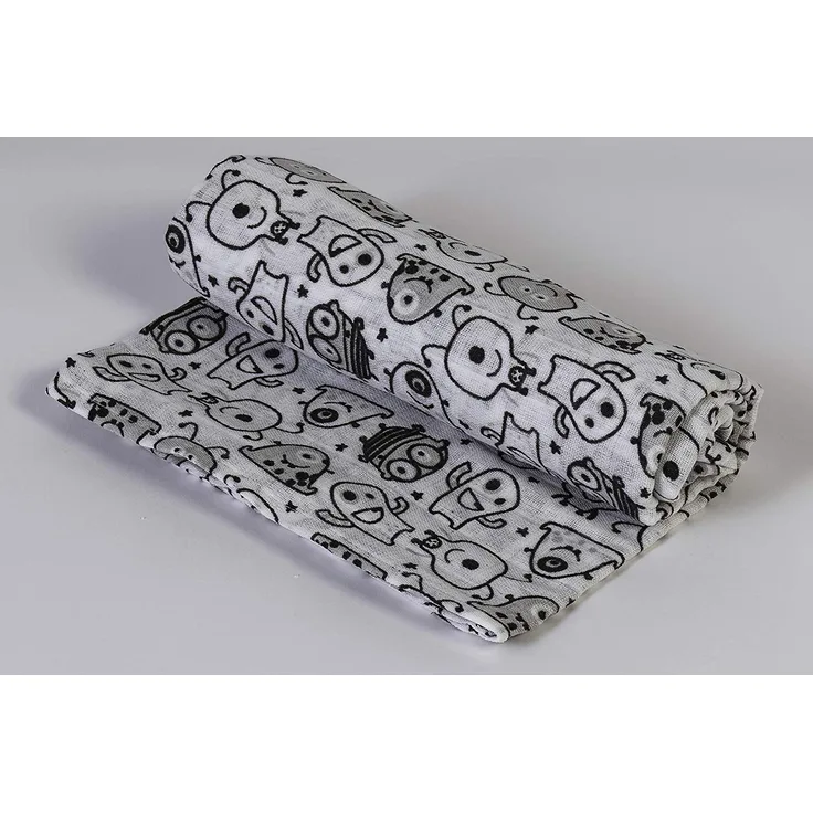 Ti TIN | Baby Musselin, 125x125 cm | Musselin Tuch mit Monster-Motiv, leichte und weiche Baumwollfaser, Mulltuch vielseitig einsetzbar, als Decke, Halstuch/Dreieckstuch, Spucktuch etc, Farbe: Grau