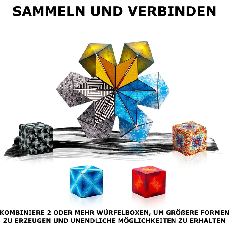 SHASHIBO Formwechsel Zauberwürfel - Preisgekrönt, Patentiert - Anti Stress Spielzeug - 36 Seltenerdmagnete - 3D Infinity Cube - Shashibo Magnetwürfel in Über 70 Formen Verwandelbar (Black & White) – Bild 6