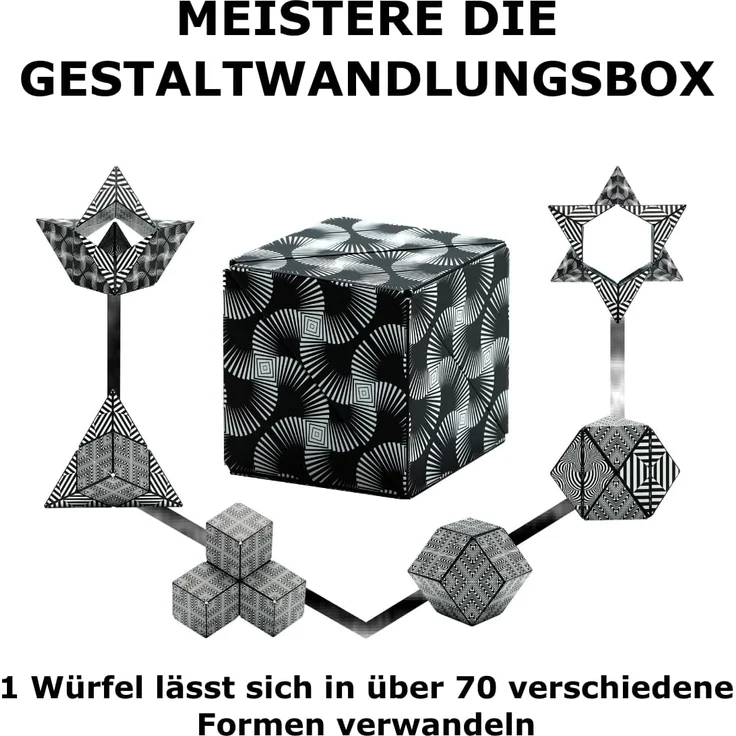 SHASHIBO Formwechsel Zauberwürfel - Preisgekrönt, Patentiert - Anti Stress Spielzeug - 36 Seltenerdmagnete - 3D Infinity Cube - Shashibo Magnetwürfel in Über 70 Formen Verwandelbar (Black & White) – Bild 4