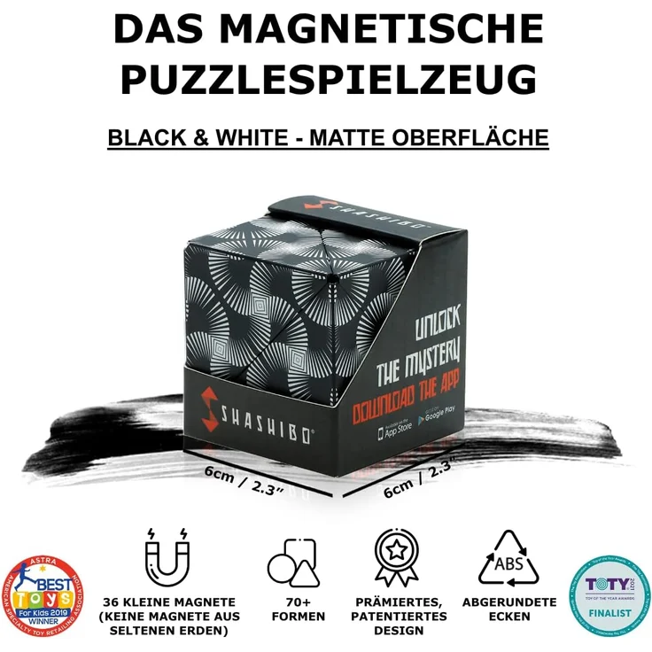 SHASHIBO Formwechsel Zauberwürfel - Preisgekrönt, Patentiert - Anti Stress Spielzeug - 36 Seltenerdmagnete - 3D Infinity Cube - Shashibo Magnetwürfel in Über 70 Formen Verwandelbar (Black & White) – Bild 2