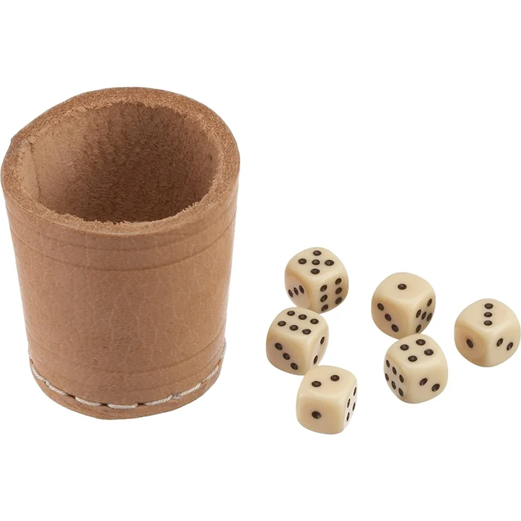 Leder-Würfelb. nat. 5 cm+6 Wü Würfelbecher klein - Preisvergleich – Bild 1