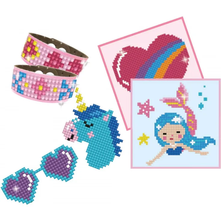 Pracht Creatives Hobby DTZ10-001 Diamond Dotzies Art Kit pink, Kreativset mit Diamanten für Kinder ab 8 Jahre, zum Erstellen von 2 Armbändern, 2 Bildern und 2 Aufklebern