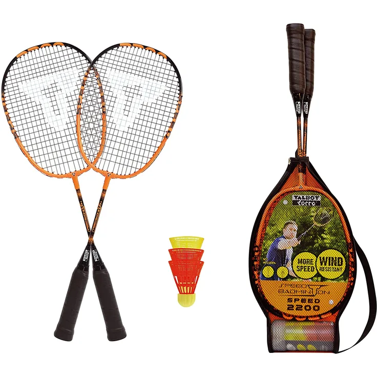 Talbot Torro 'Speed 2200' Speedbadminton-Set, ab 6 Jahren, bestehend aus 2 Schlägern, 3 Bällen und einer Tasche, schwarz-orange
