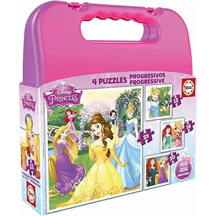 Educa 16508 - Koffer Progressive Puzzle, Disney Prinzessin, 4-er Set