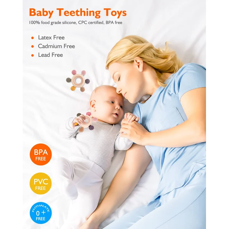akolik Beißring für Babys, Baby Zahnen Spielzeug Beißring aus Silikon, Ruder Greifling Beißspielzeug, BPA-frei Zahnen Nursing Zubehör für 3+ Monate Babys Kleinkinder - Preisvergleich – Bild 2