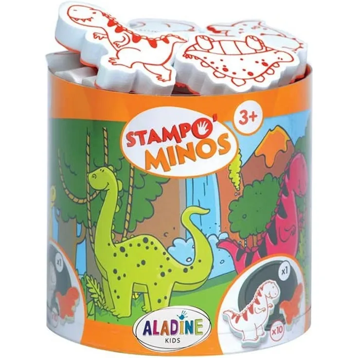 Aladine 85123 - Stampo Minos Dinosaurier, 10 Stempel und 1 Stempelkissen