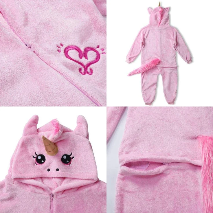 corimori - Rose das Einhorn Kinder Jungen Mädchen Onesie Jumpsuit Anzug Kostüm Verkleidung (Gr. 130-150 cm), Rosa – Bild 9
