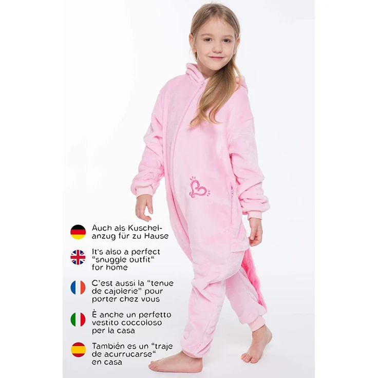 corimori - Rose das Einhorn Kinder Jungen Mädchen Onesie Jumpsuit Anzug Kostüm Verkleidung (Gr. 130-150 cm), Rosa – Bild 8