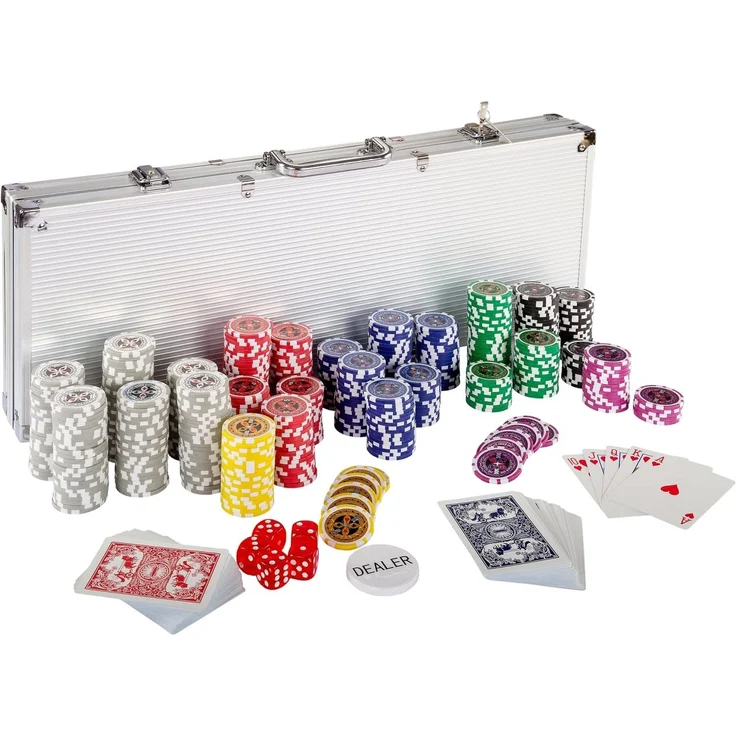 Ultimate Pokerset mit 500 hochwertigen 12 Gramm METALLKERN Laserchips, inkl. 2x Pokerdecks, Alu Pokerkoffer, 5x Würfel, 1x Dealer Button, Poker, Set, Pokerchips, Koffer, Jetons – Bild 1