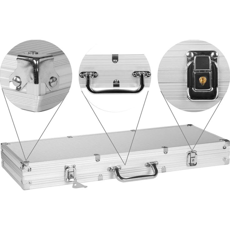 Ultimate Pokerset mit 500 hochwertigen 12 Gramm METALLKERN Laserchips, inkl. 2x Pokerdecks, Alu Pokerkoffer, 5x Würfel, 1x Dealer Button, Poker, Set, Pokerchips, Koffer, Jetons – Bild 3