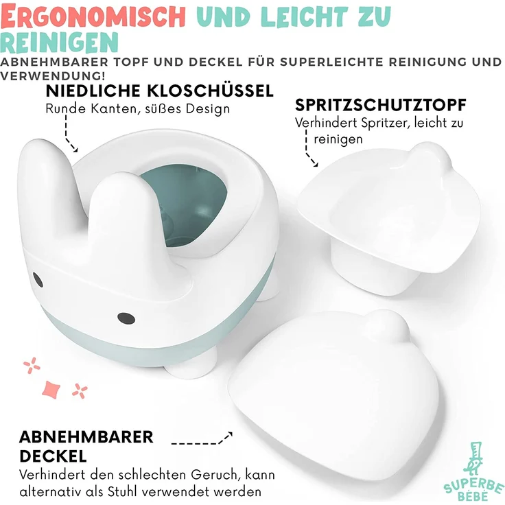 Kinder töpfchen - Lern Toilette mit Rückenlehne - Babytoilette - Baby- und Kindertoilette - Bequem, rutschfest, spritzwassergeschützt und geruchshemmend - Einfaches Entleeren mit abnehmbarem Topf – Bild 4