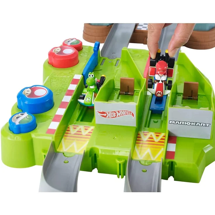 Mattel HFY15 - Hot Wheels - Nintendo - Mario Kart - Rundkurs Rennbahn, Trackset Deluxe mit 2 Fahrzeugen – Bild 6