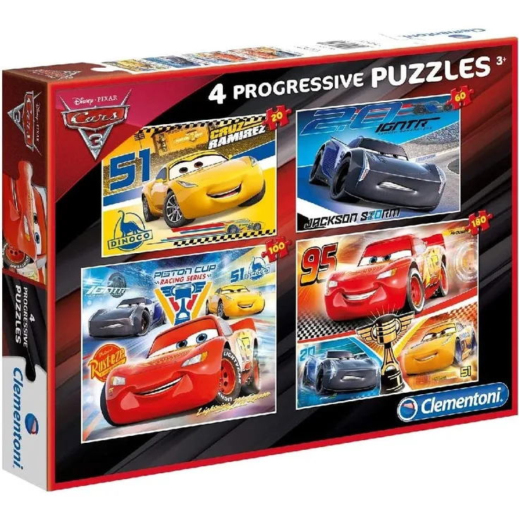 Clementoni 07714 07714-Supercolor Puzzle-20 + 60 + 80 + 180 Teile Puzzle Set-Cars 3, Mehrfarbig
