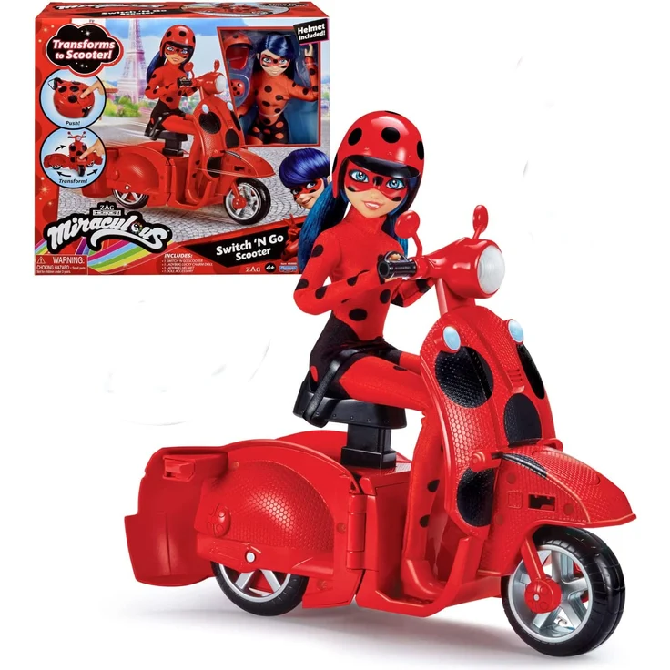 BANDAI - Miraculous Ladybug - Scooter Miraculous Switch'n go + Gelenkpuppe Ladybug Lucky Charm 26 cm - P50668 – Bild 1