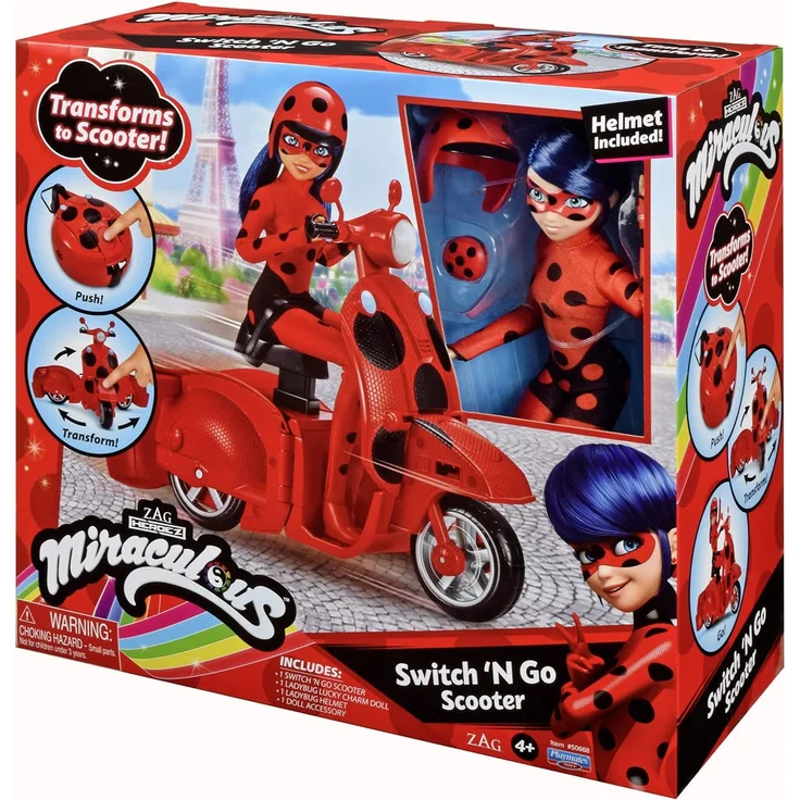 BANDAI - Miraculous Ladybug - Scooter Miraculous Switch'n go + Gelenkpuppe Ladybug Lucky Charm 26 cm - P50668 – Bild 4