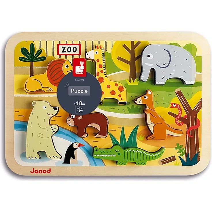 Janod J07022 Chunky Holzfiguren-Puzzle 7 Teile, Zoo