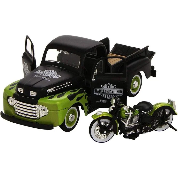 Maisto Ford Pick Up F1 ´48 und Modellmotorrad FL Panhead Harley Davidson 1:24 Modellauto – Bild 4
