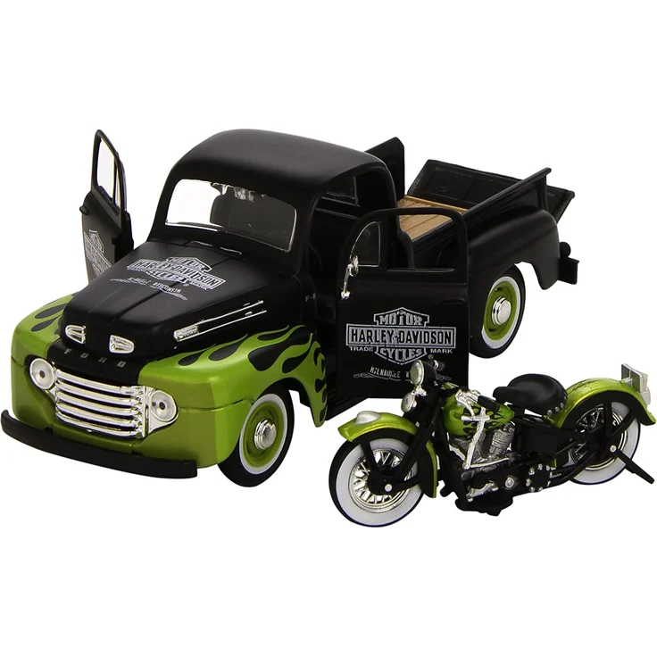 Maisto Ford Pick Up F1 ´48 und Modellmotorrad FL Panhead Harley Davidson 1:24 Modellauto – Bild 5