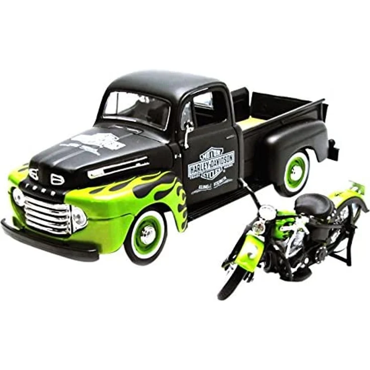 Maisto Ford Pick Up F1 ´48 und Modellmotorrad FL Panhead Harley Davidson 1:24 Modellauto – Bild 2