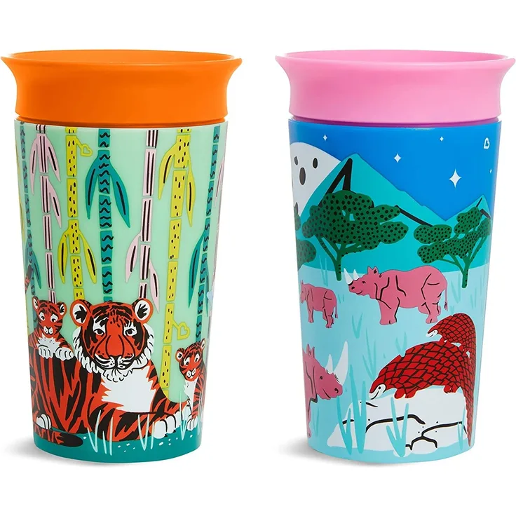 Munchkin Miracle 360° WildLove Trinklernbecher, 266 ml, Nashorn und Tiger, 2er-Pack