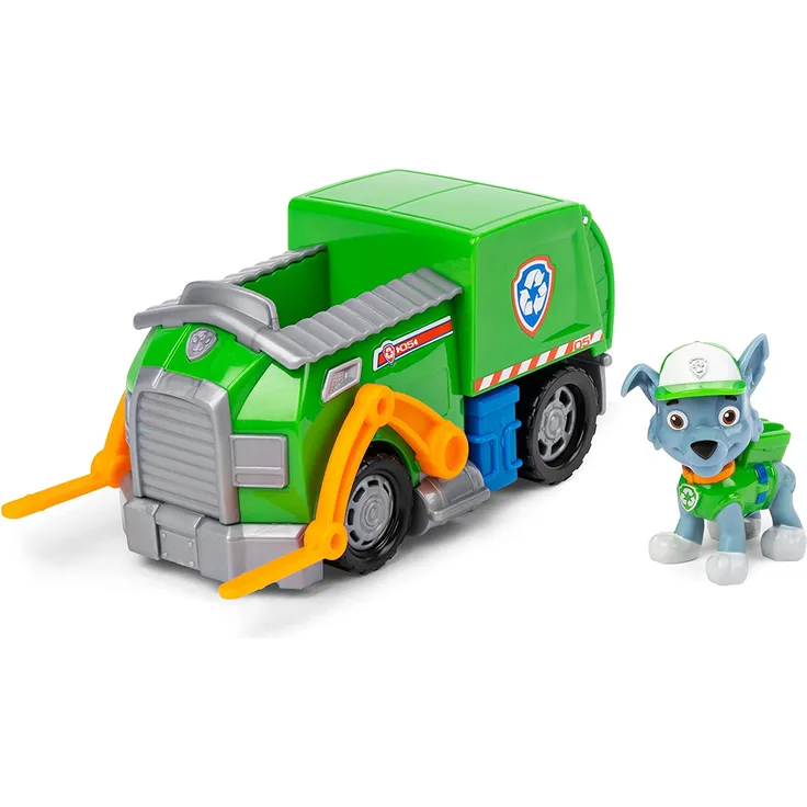 Paw Patrol 6054969 Rocky's Recycling Truck Fahrzeug mit Sammelfigur, für Kinder ab 3 Jahren, Mehrfarbig