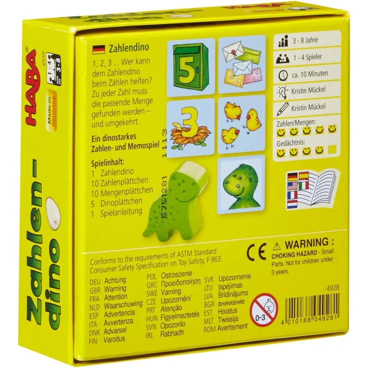 Haba 4928 - Zahlendino Dinostarkes Zahlen- und Memospiel, für 1-4 Kinder von 3-8 Jahren |Zum Zahlen und Mengen lernen, Mit Variante für 1 Kind – Bild 2